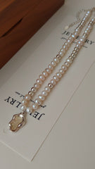 Silver-Tone Pearl Necklace Nature-Inspired Elegance with Mountain Design