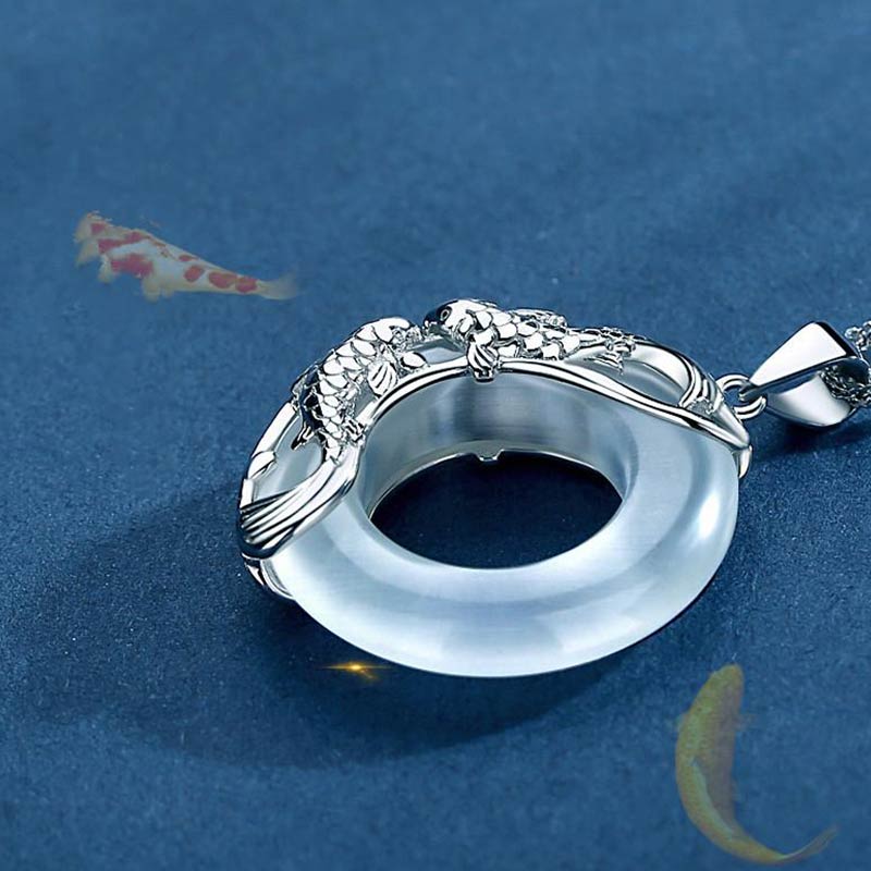 "Wishing Luck and Prosperity" White Jade Koi Fish Necklace Includes Gift Message Card