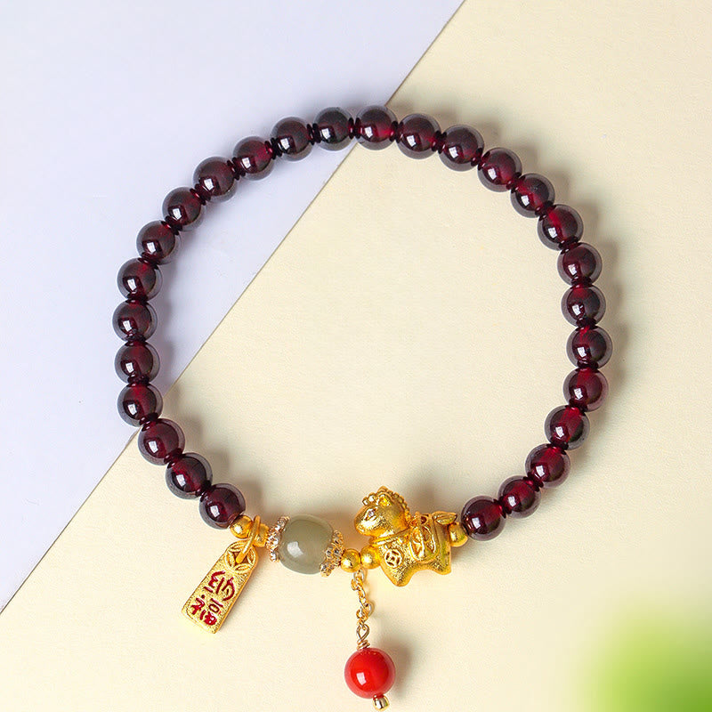 Year Of The Horse Garnet Fu Character Lucky Fortune Charm Protection Bracelet