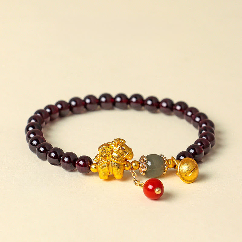 Year Of The Horse Garnet Fu Character Lucky Fortune Charm Protection Bracelet