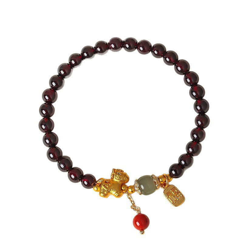 Year Of The Horse Garnet Fu Character Lucky Fortune Charm Protection Bracelet