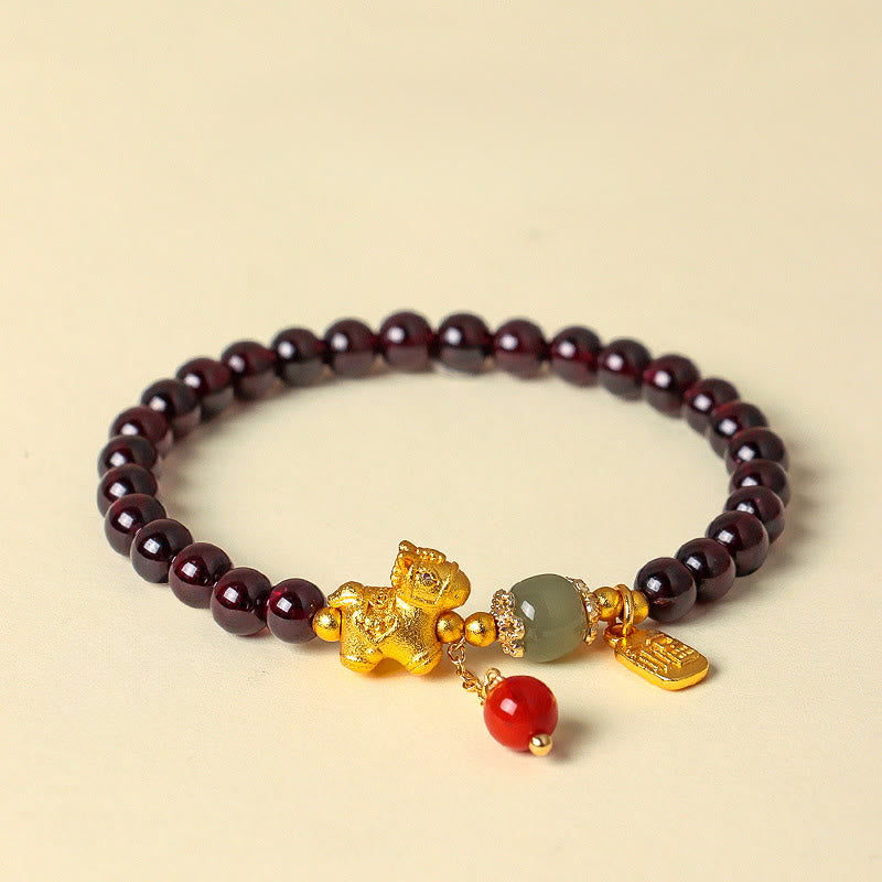 Year Of The Horse Garnet Fu Character Lucky Fortune Charm Protection Bracelet