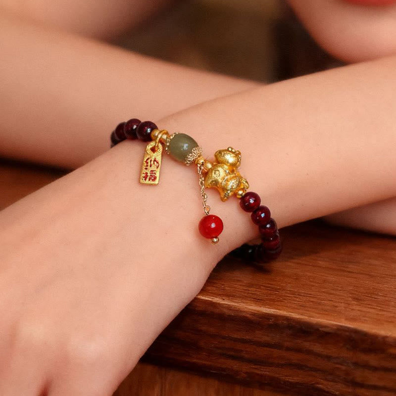 Year Of The Horse Garnet Fu Character Lucky Fortune Charm Protection Bracelet