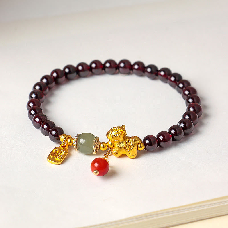 Year Of The Horse Garnet Fu Character Lucky Fortune Charm Protection Bracelet