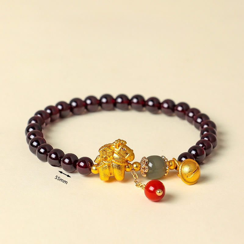 Year Of The Horse Garnet Fu Character Lucky Fortune Charm Protection Bracelet
