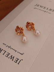 Retro Gold Rose Pearl Earrings | The Aethels