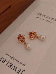 Retro Gold Rose Pearl Earrings | The Aethels