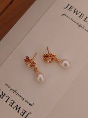 Retro Gold Rose Pearl Earrings | The Aethels