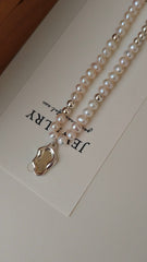 Silver-Tone Pearl Necklace Nature-Inspired Elegance with Mountain Design