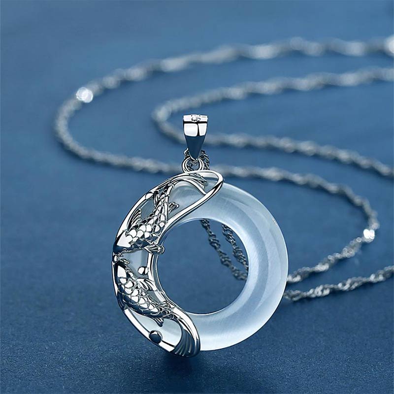 "Wishing Luck and Prosperity" White Jade Koi Fish Necklace Includes Gift Message Card