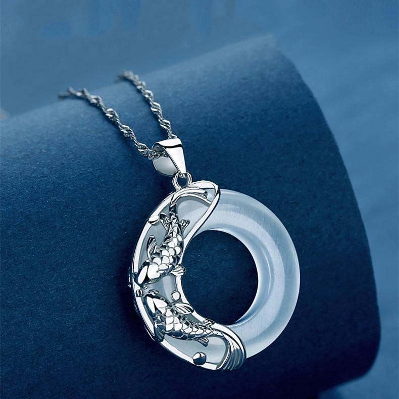 "Wishing Luck and Prosperity" White Jade Koi Fish Necklace Includes Gift Message Card